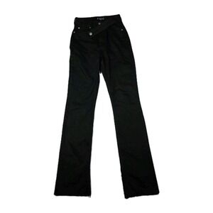 Piral‎ Jeans Womens Size XS High Waisted Crossover Belt Split Hem Black Denim